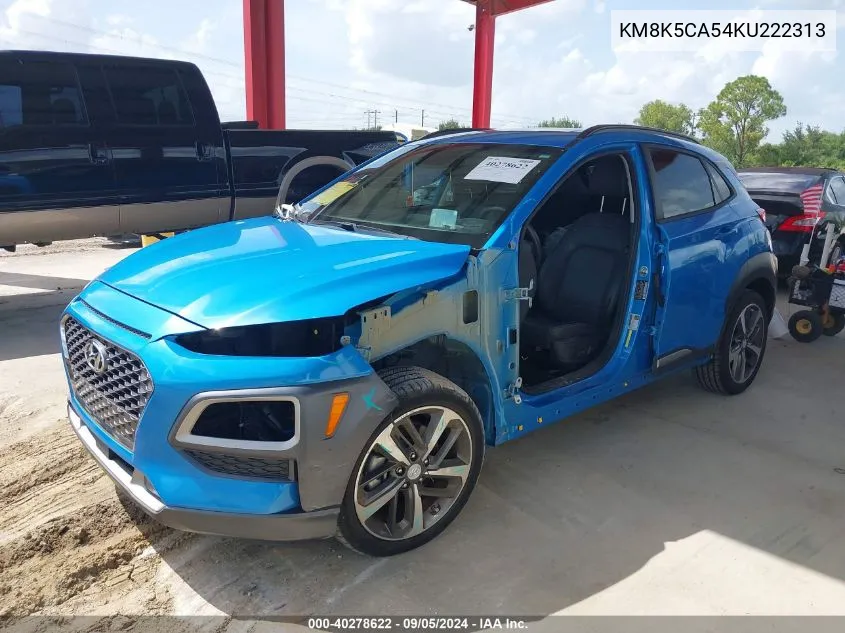 2019 Hyundai Kona Ultimate VIN: KM8K5CA54KU222313 Lot: 40278622