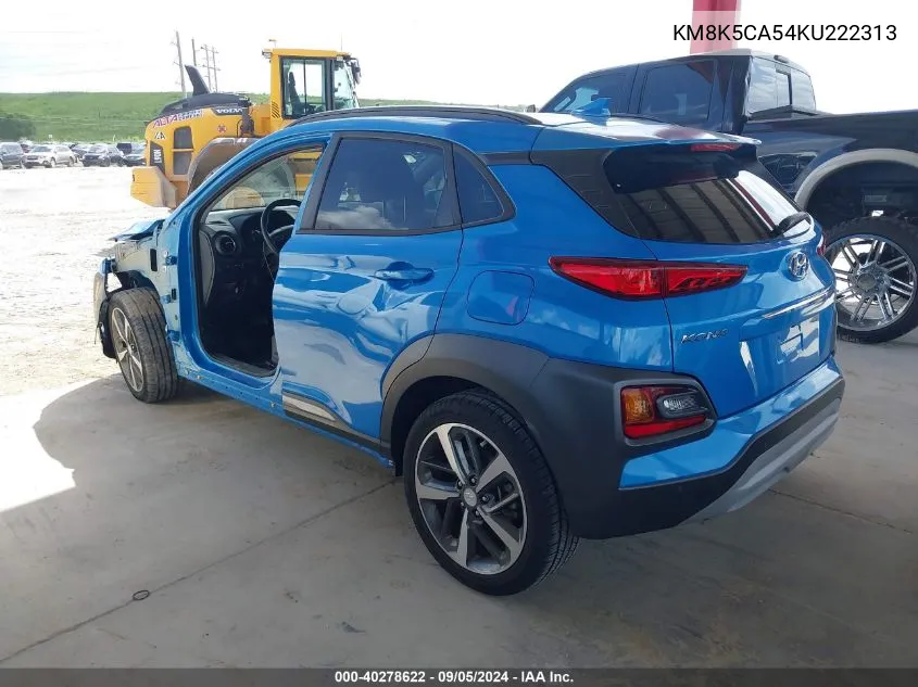 2019 Hyundai Kona Ultimate VIN: KM8K5CA54KU222313 Lot: 40278622