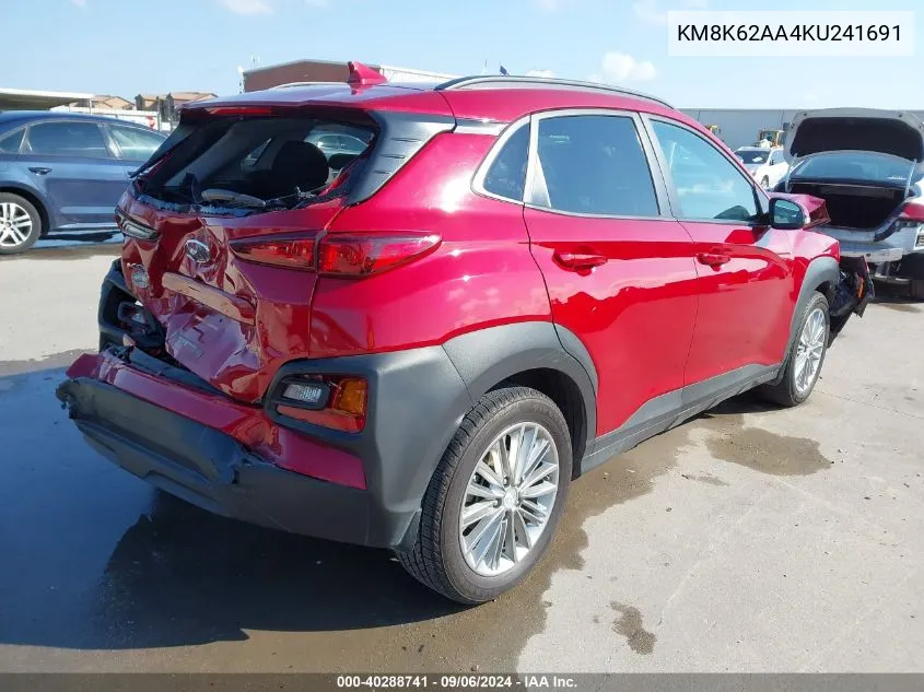 2019 Hyundai Kona Sel VIN: KM8K62AA4KU241691 Lot: 40288741