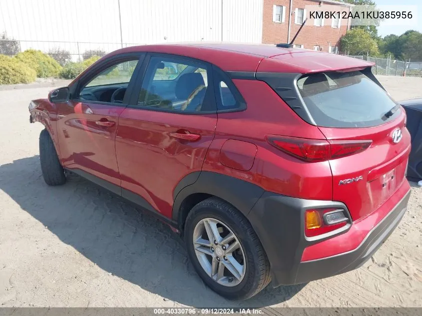 2019 Hyundai Kona Se VIN: KM8K12AA1KU385956 Lot: 40330796