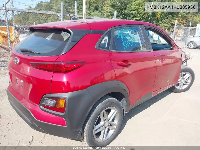 2019 Hyundai Kona Se VIN: KM8K12AA1KU385956 Lot: 40330796