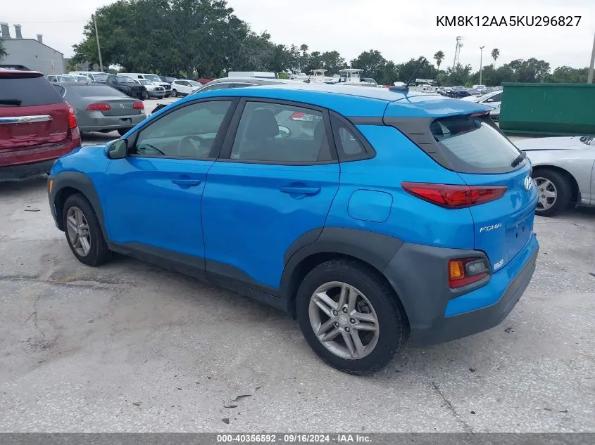 2019 Hyundai Kona Se VIN: KM8K12AA5KU296827 Lot: 40356592