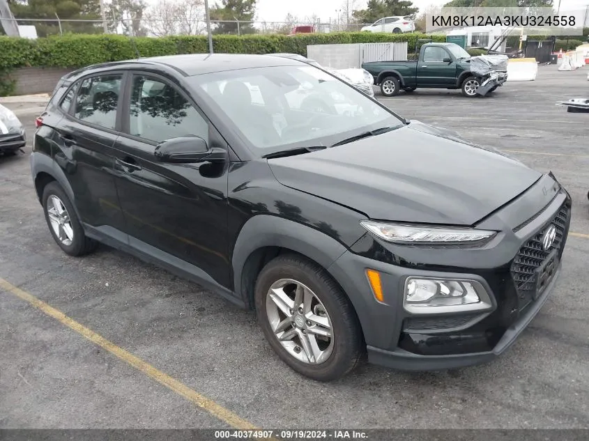 2019 Hyundai Kona Se VIN: KM8K12AA3KU324558 Lot: 40374907