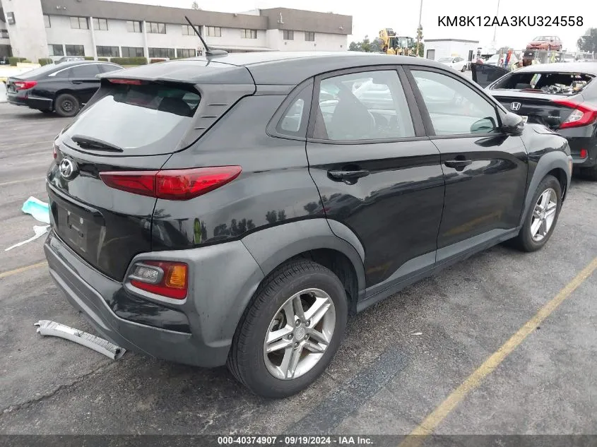 2019 Hyundai Kona Se VIN: KM8K12AA3KU324558 Lot: 40374907