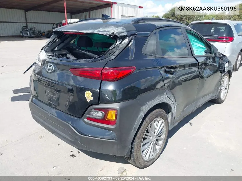 2019 Hyundai Kona Sel VIN: KM8K62AA8KU360196 Lot: 40382793