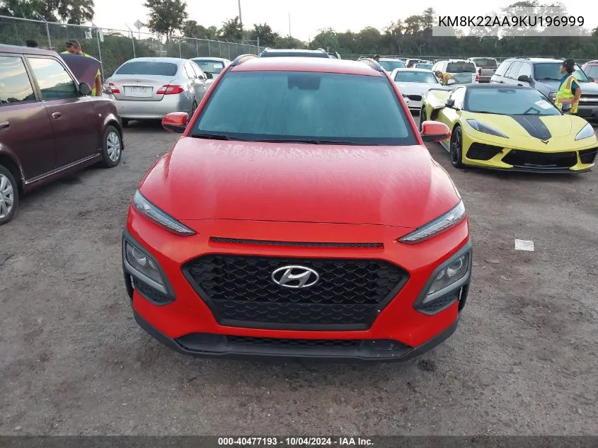 2019 Hyundai Kona Sel VIN: KM8K22AA9KU196999 Lot: 40477193