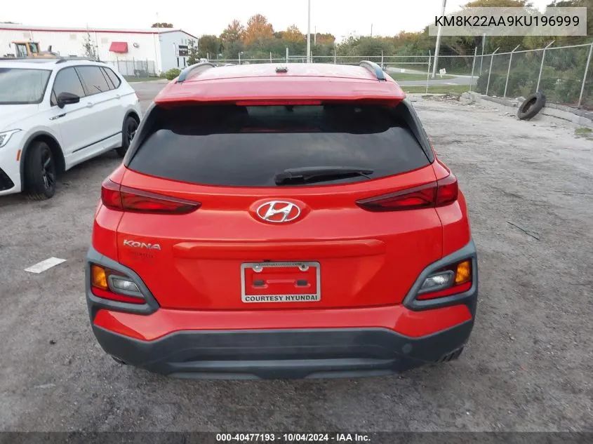 2019 Hyundai Kona Sel VIN: KM8K22AA9KU196999 Lot: 40477193