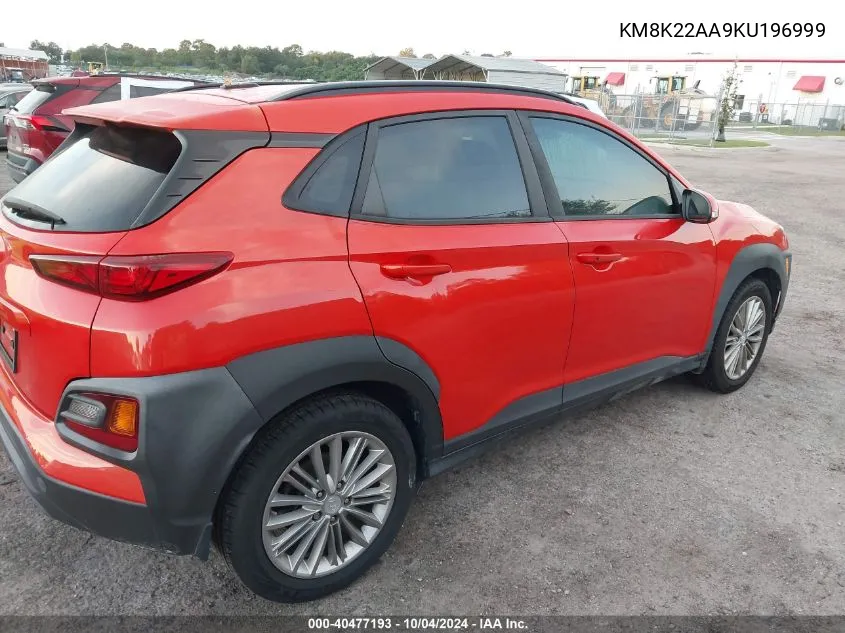 2019 Hyundai Kona Sel VIN: KM8K22AA9KU196999 Lot: 40477193