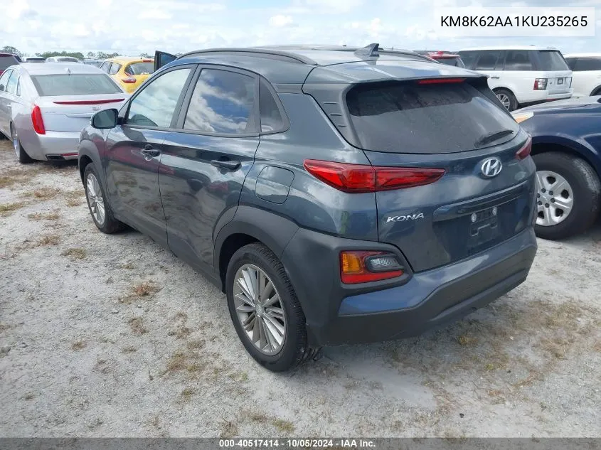 2019 Hyundai Kona Sel/Tech VIN: KM8K62AA1KU235265 Lot: 40517414