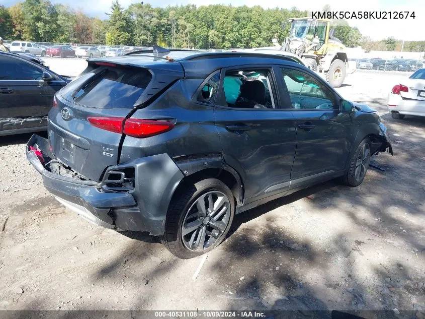 2019 Hyundai Kona Ultimate VIN: KM8K5CA58KU212674 Lot: 40531108