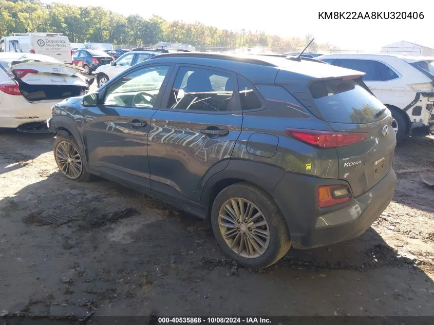 2019 Hyundai Kona Sel VIN: KM8K22AA8KU320406 Lot: 40535868