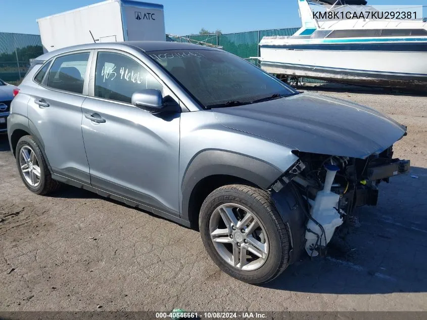 2019 Hyundai Kona Se VIN: KM8K1CAA7KU292381 Lot: 40546661