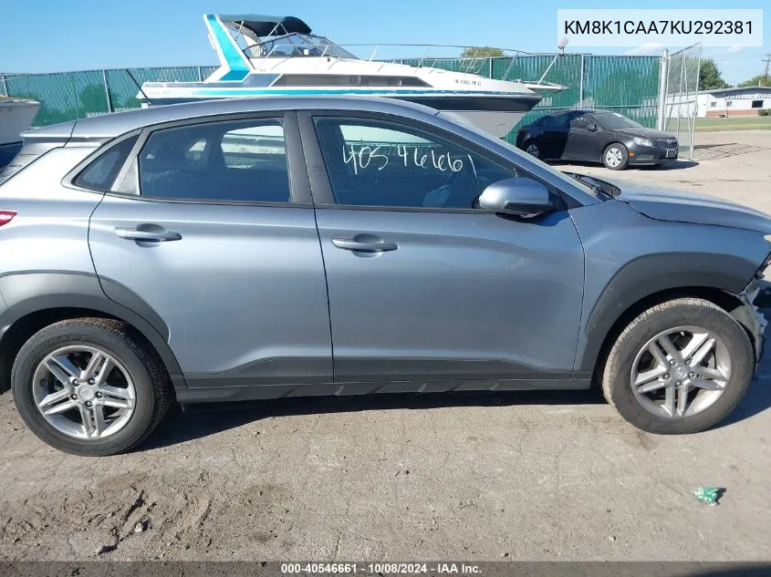 2019 Hyundai Kona Se VIN: KM8K1CAA7KU292381 Lot: 40546661