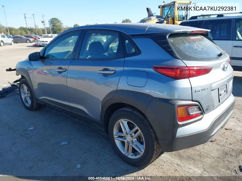 2019 Hyundai Kona Se VIN: KM8K1CAA7KU292381 Lot: 40546661