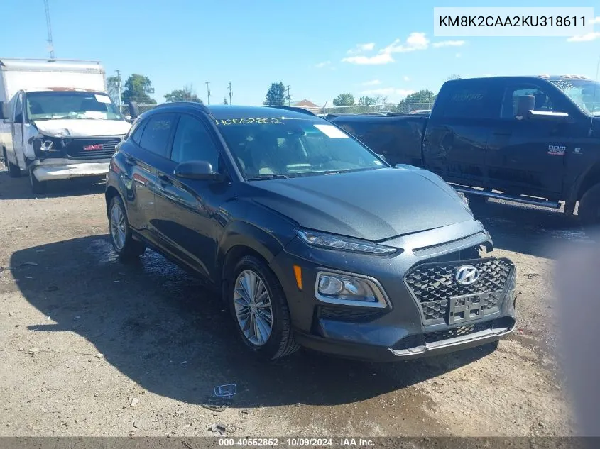 2019 Hyundai Kona Sel VIN: KM8K2CAA2KU318611 Lot: 40552852