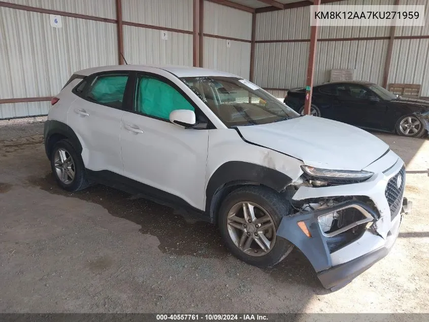 2019 Hyundai Kona Se VIN: KM8K12AA7KU271959 Lot: 40557761