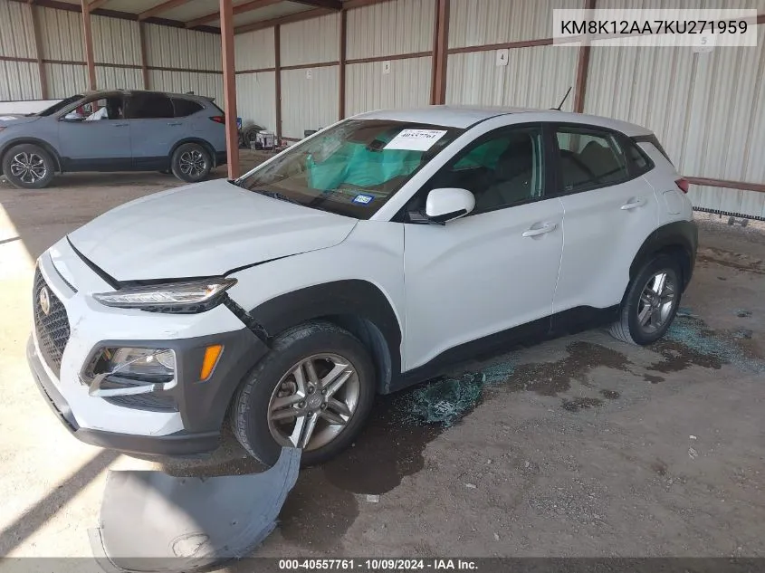 2019 Hyundai Kona Se VIN: KM8K12AA7KU271959 Lot: 40557761