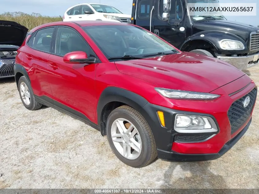 2019 Hyundai Kona Se VIN: KM8K12AAXKU265637 Lot: 40561387