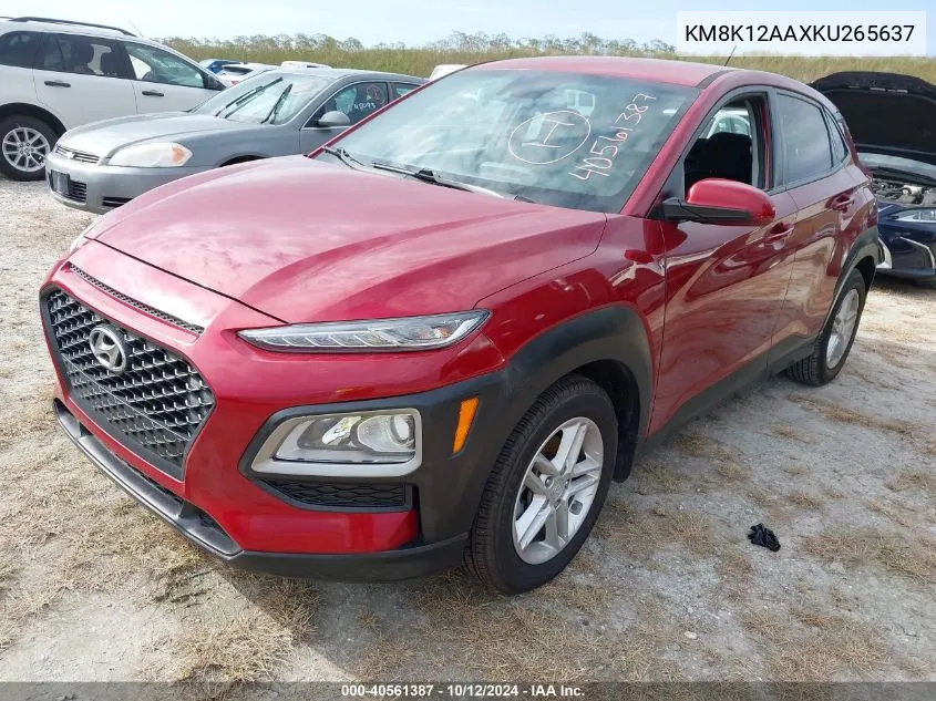 2019 Hyundai Kona Se VIN: KM8K12AAXKU265637 Lot: 40561387