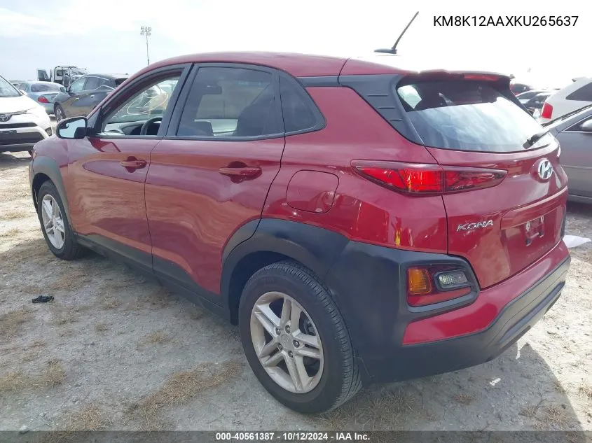 2019 Hyundai Kona Se VIN: KM8K12AAXKU265637 Lot: 40561387