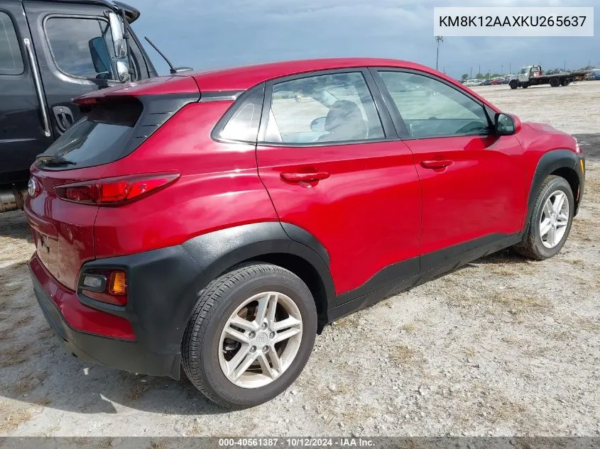 2019 Hyundai Kona Se VIN: KM8K12AAXKU265637 Lot: 40561387