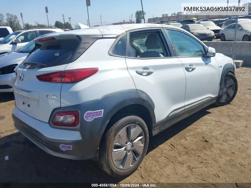 2019 Hyundai Kona Ev Ultimate VIN: KM8K53AG6KU037892 Lot: 40561884