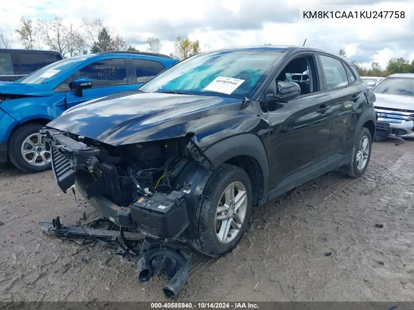 2019 Hyundai Kona Se VIN: KM8K1CAA1KU247758 Lot: 40585940