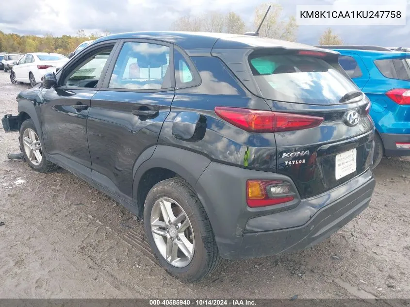 2019 Hyundai Kona Se VIN: KM8K1CAA1KU247758 Lot: 40585940