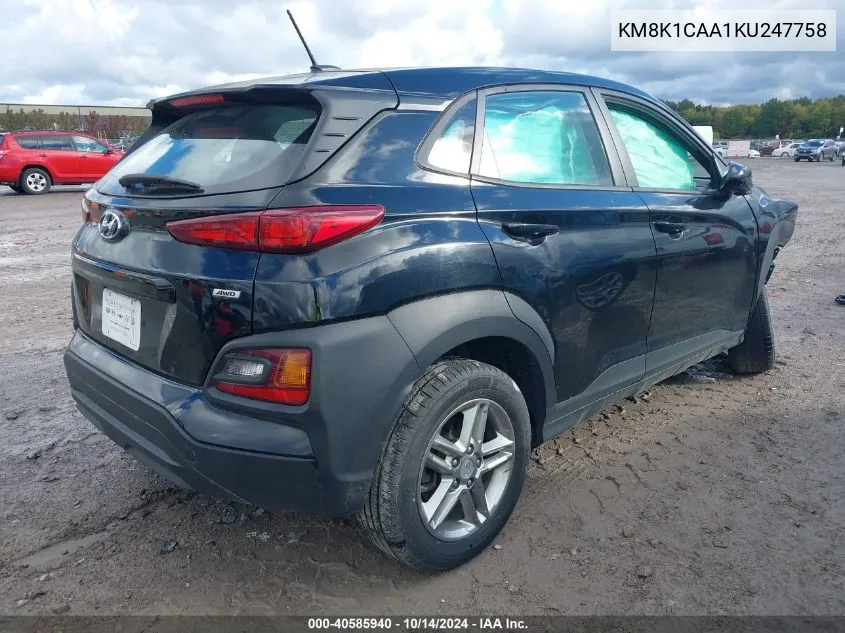 2019 Hyundai Kona Se VIN: KM8K1CAA1KU247758 Lot: 40585940