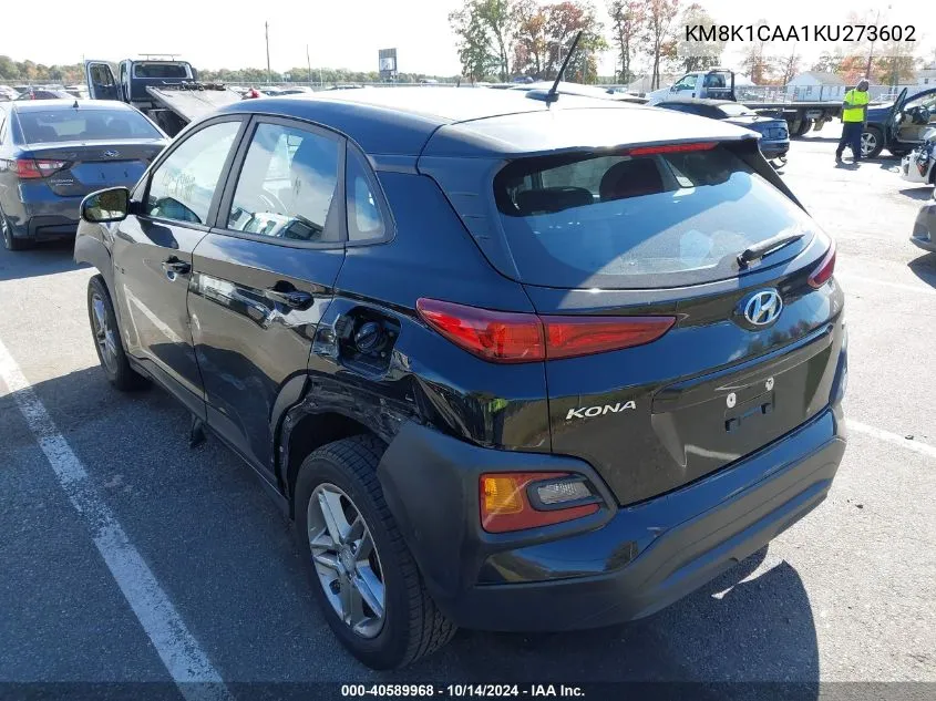 2019 Hyundai Kona Se VIN: KM8K1CAA1KU273602 Lot: 40589968