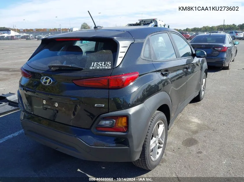 2019 Hyundai Kona Se VIN: KM8K1CAA1KU273602 Lot: 40589968