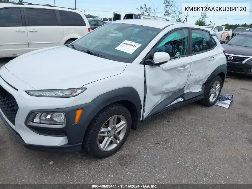 2019 Hyundai Kona Se VIN: KM8K12AA9KU384120 Lot: 40609411