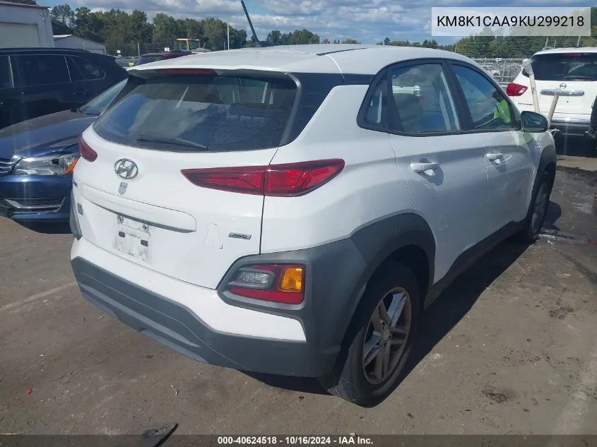 2019 Hyundai Kona Se VIN: KM8K1CAA9KU299218 Lot: 40624518