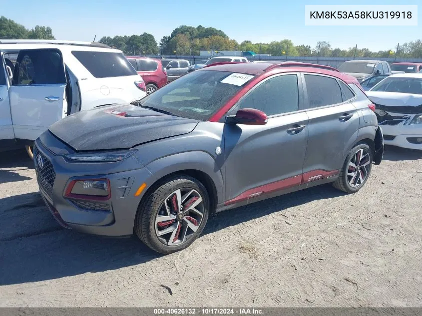 2019 Hyundai Kona Iron Man VIN: KM8K53A58KU319918 Lot: 40626132