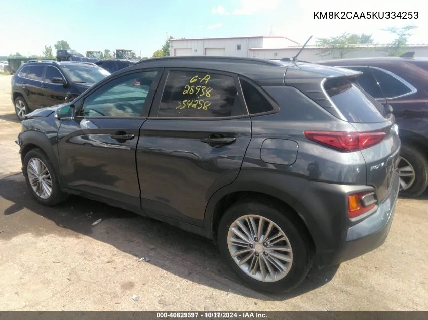 2019 Hyundai Kona Sel VIN: KM8K2CAA5KU334253 Lot: 40629397