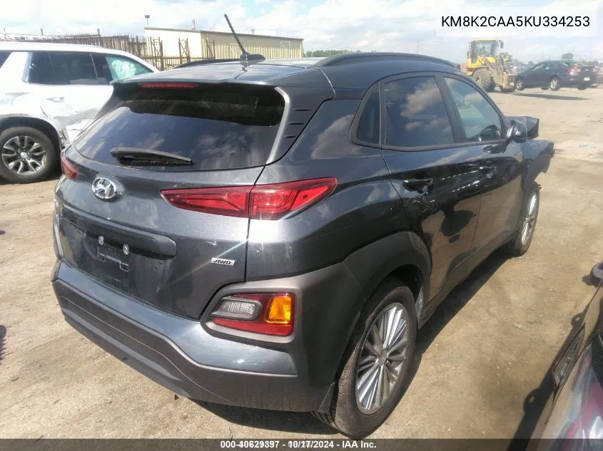 2019 Hyundai Kona Sel VIN: KM8K2CAA5KU334253 Lot: 40629397