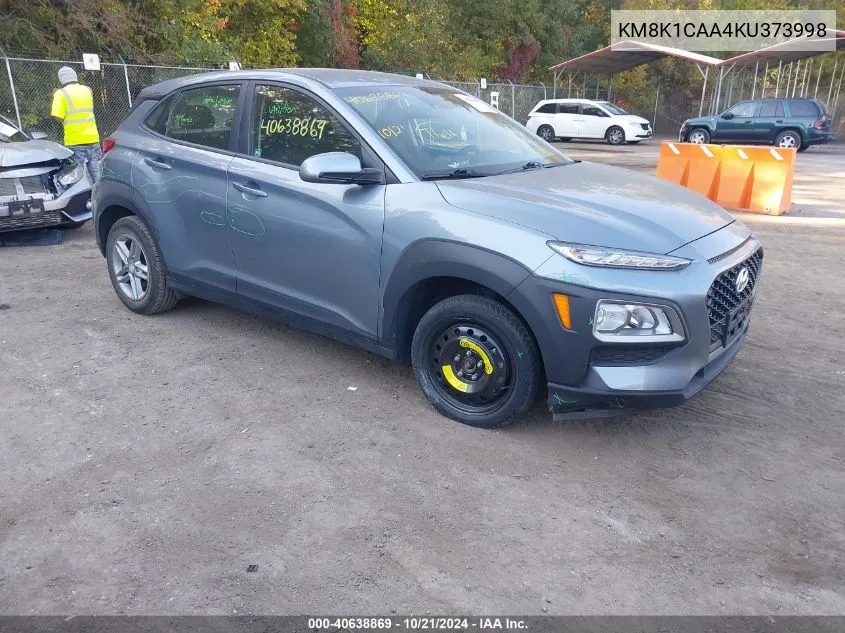 2019 Hyundai Kona Se VIN: KM8K1CAA4KU373998 Lot: 40638869