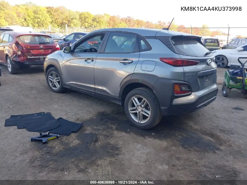 2019 Hyundai Kona Se VIN: KM8K1CAA4KU373998 Lot: 40638869