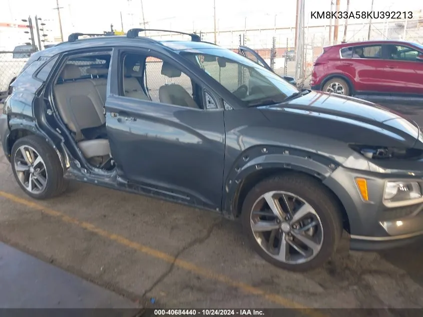 2019 Hyundai Kona Limited VIN: KM8K33A58KU392213 Lot: 40684440