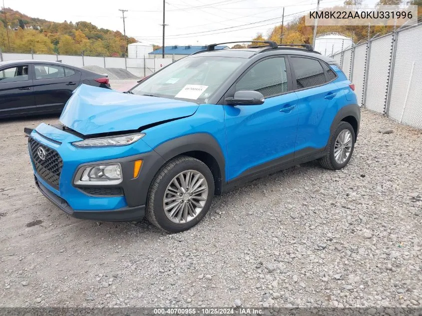 2019 Hyundai Kona Sel VIN: KM8K22AA0KU331996 Lot: 40700955