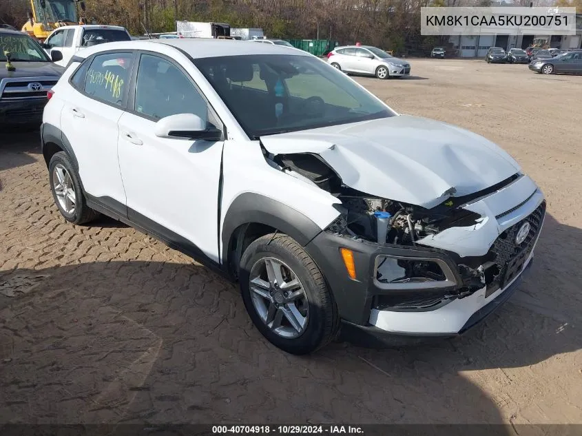 2019 Hyundai Kona Se VIN: KM8K1CAA5KU200751 Lot: 40704918