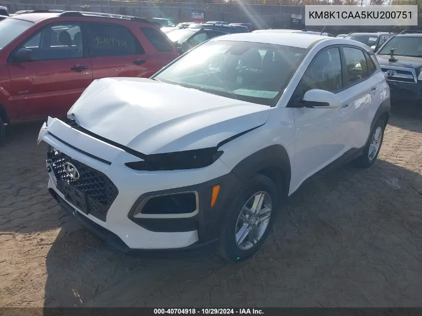 2019 Hyundai Kona Se VIN: KM8K1CAA5KU200751 Lot: 40704918