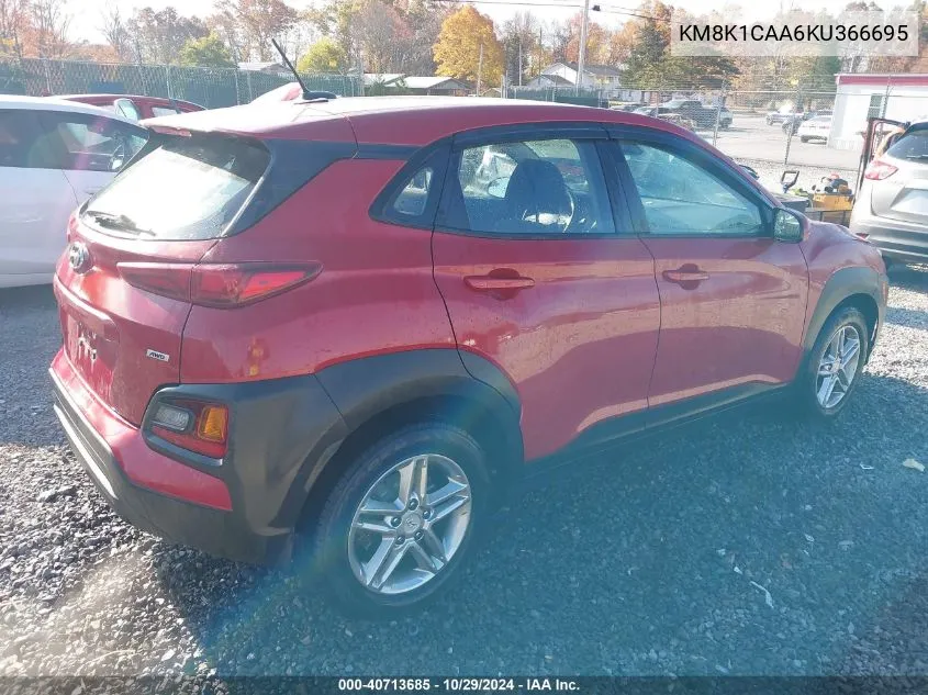 2019 Hyundai Kona Se VIN: KM8K1CAA6KU366695 Lot: 40713685