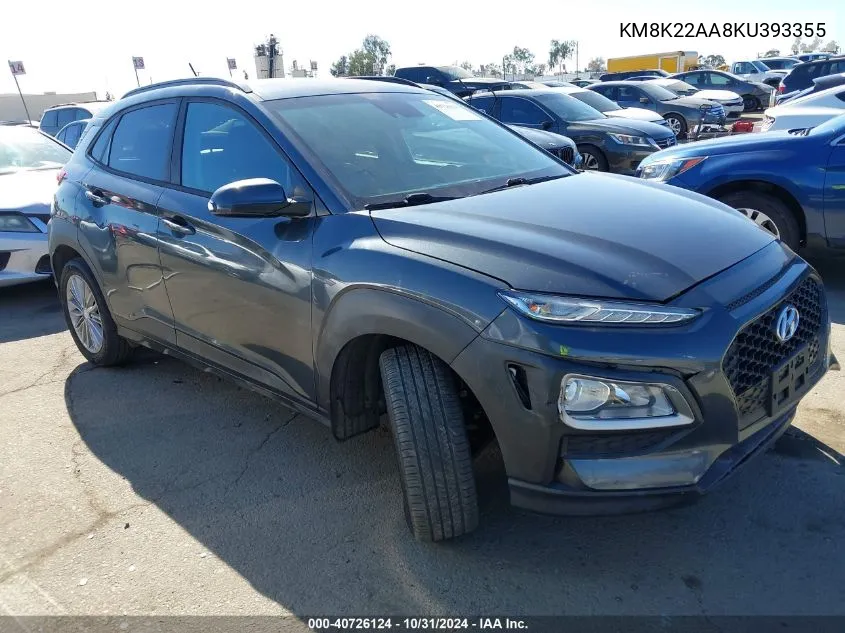 2019 Hyundai Kona Sel VIN: KM8K22AA8KU393355 Lot: 40726124