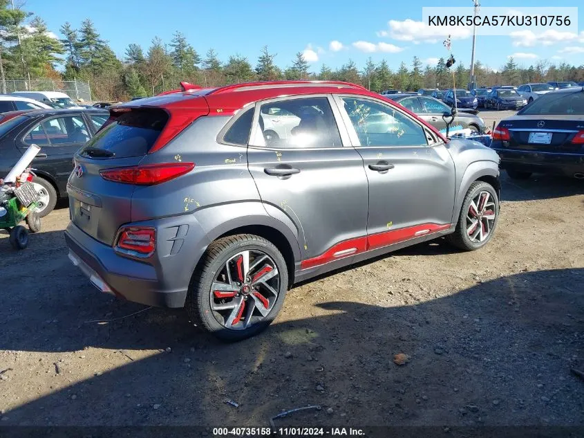 2019 Hyundai Kona Iron Man VIN: KM8K5CA57KU310756 Lot: 40735158