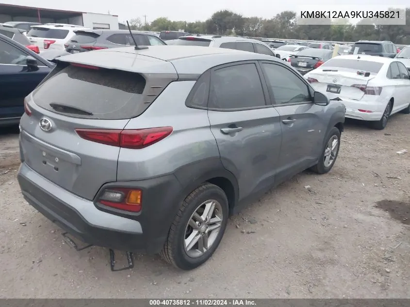 2019 Hyundai Kona Se VIN: KM8K12AA9KU345821 Lot: 40735812