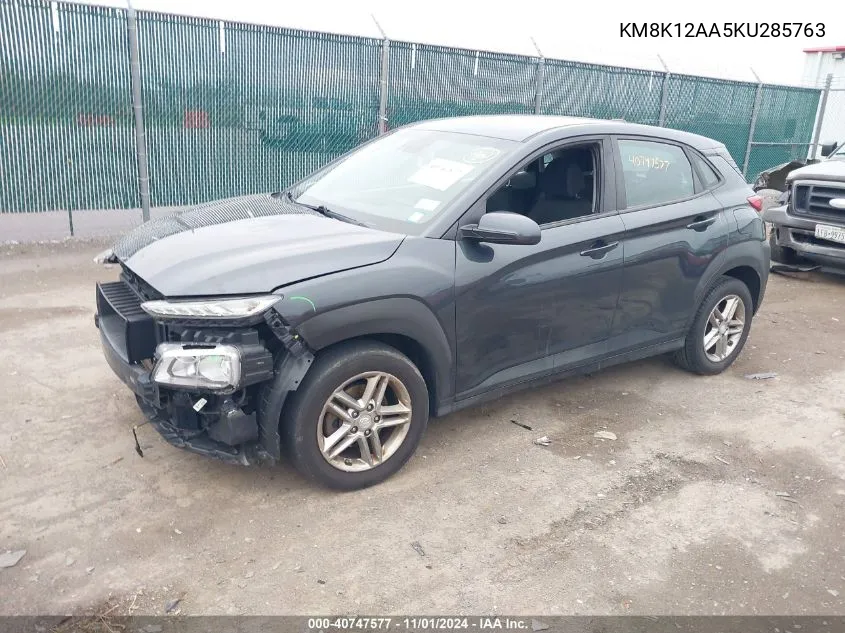 2019 Hyundai Kona Se VIN: KM8K12AA5KU285763 Lot: 40747577