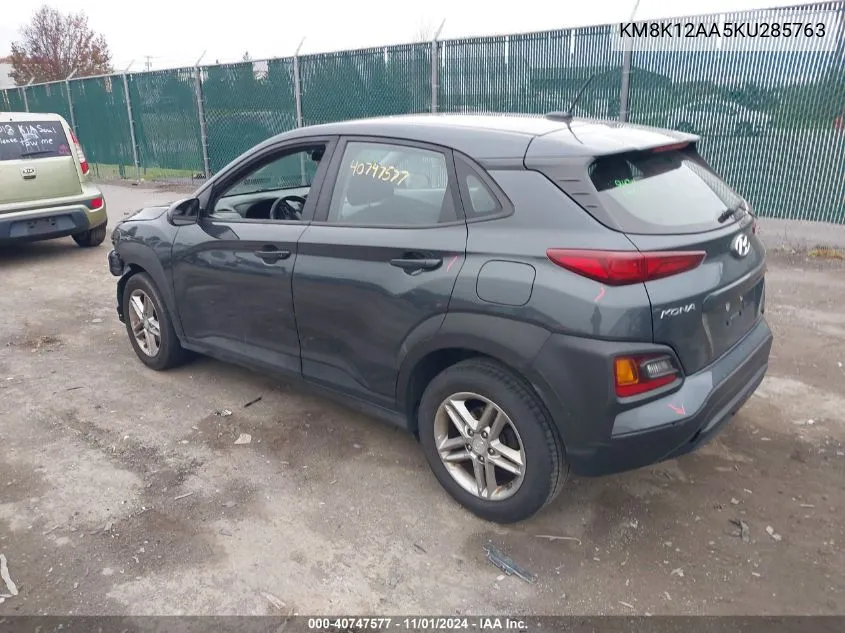 2019 Hyundai Kona Se VIN: KM8K12AA5KU285763 Lot: 40747577