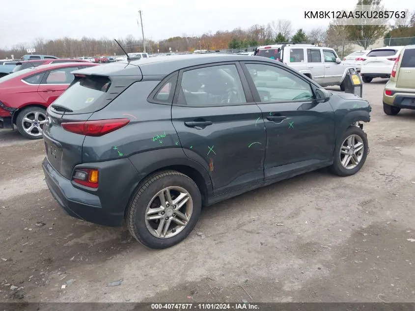 2019 Hyundai Kona Se VIN: KM8K12AA5KU285763 Lot: 40747577