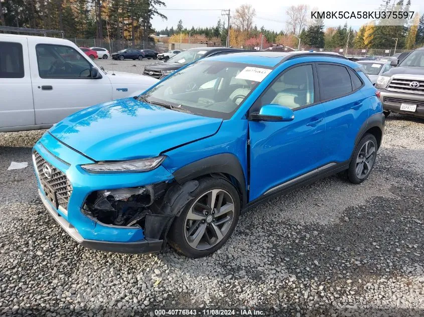 2019 Hyundai Kona Ultimate VIN: KM8K5CA58KU375597 Lot: 40776843